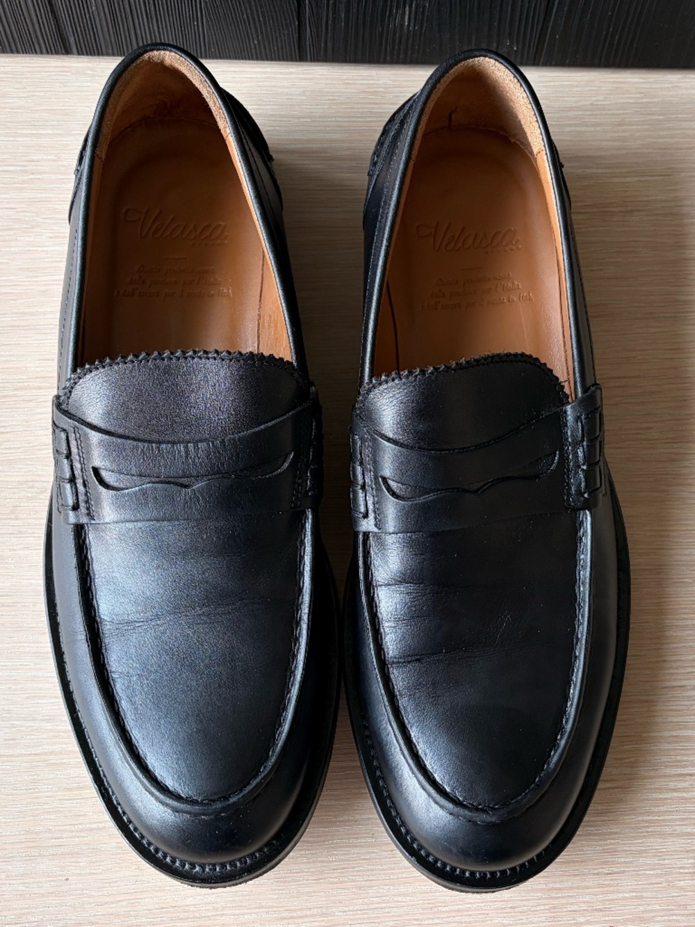Velasca Maester Black Leather Penny Loafers EU 42